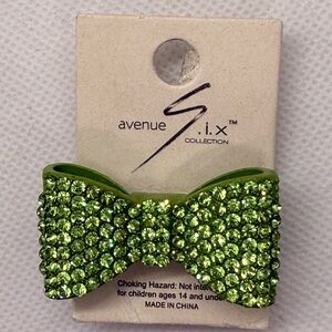 Silver Tone Stretchy Band Green Rhinestone Bow Costume Jewelry Ring Lime Large
